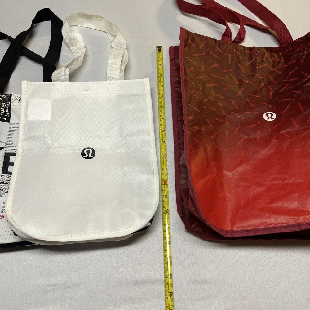 Lululemon Reusable Tote Bag Set Red White Black Yoga Gym Shopping Tote Lot of 3